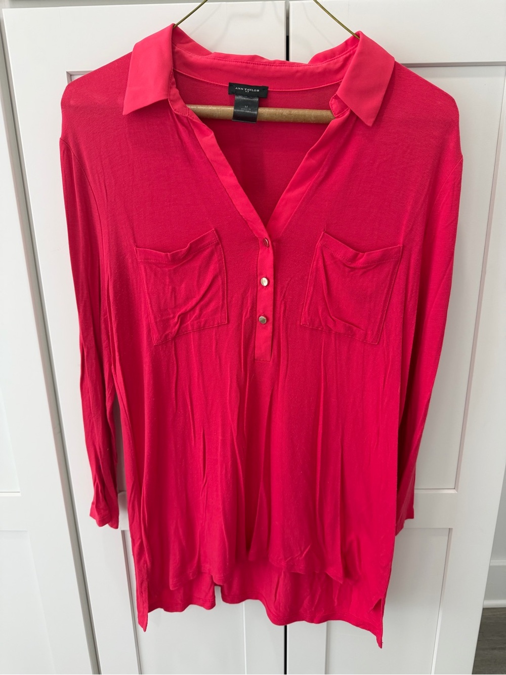 Ann Taylor Women's Hot Pink 3/4 Long Sleeve Button-Front Top